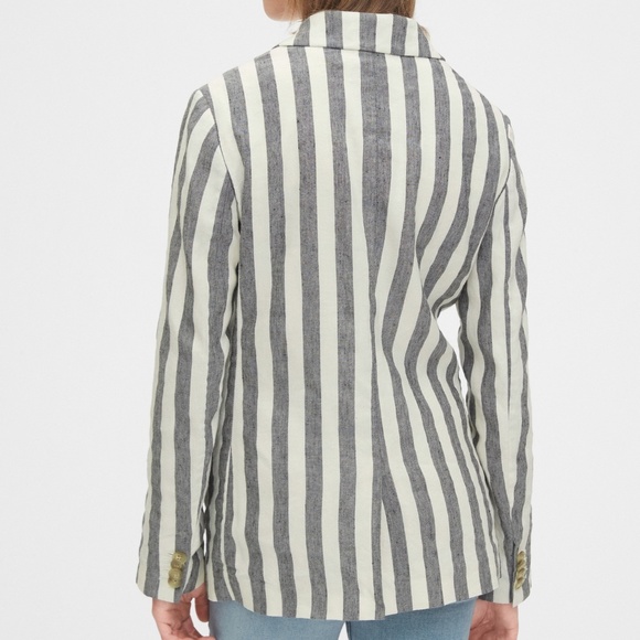 GAP Striped Linen Blazer Color: soft black stripe - Picture 3 of 6